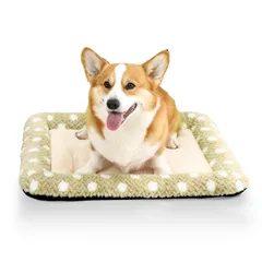 Peto-Raifu ペットクッション ペットベッド ペットソファー マット 小型 中型犬 猫 小動物 寝床 ゲージ敷物 猫柄 洗える もこもこ 暖か ふわふわ ラビットファー 通年用 寒さ対策 ペット用品 ドット グリーン 70x55x5cm