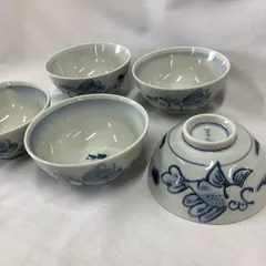 お茶碗　5客　染付　魚の絵柄　和食器　S703