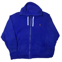 ヘビーウェイト 肉厚 ポロラルフローレン フーディ パーカー ジップアップ ブルー ポニー 刺繍ロゴ オーバーサイズ ビッグシルエット 3XL スウェット レディース ユニセックス メンズ 古着 長袖 CHM