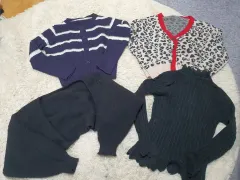 レディース ニット カーディガン トップス 4枚 まとめ 55サイズ - ネイビー ストライプ