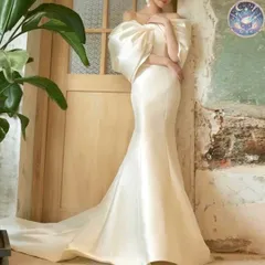 新品 未使用 レディース ウェディングドレス フォーマルドレス パーティードレス シンプルオシャレな大き目リボンにオフショル ロングドレス