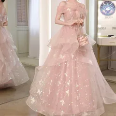 新品 未使用 レディース ウェディングドレス フォーマルドレス パーティードレス デコルテリボンにフリルが可愛い オフショル イブニングドレス