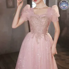 新品 未使用 レディース ウェディングドレス フォーマルドレス パーティードレス お花のデザインにパールが可愛い パフスリーブ ロングドレス