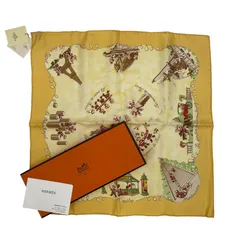 未使用品 HERMES エルメス スカーフ Les Triples de Paris いたずら三つ子 シルク100% イエロー 箱付き