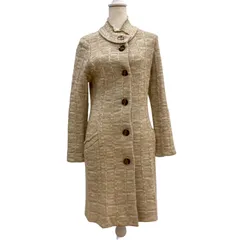 【美品】CHRISTIAN AUJARD ニットコート ベージュ ひざ丈 ウール混 11号 日本製【ZK72】