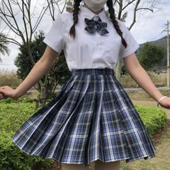 [Rovve] 制服 コスプレ JKスカート 3点セット XXL プリーツスカート シャツ付き コスチューム 女子高生 制服セット チェックスカート リボン キャンパス パーティー コスプレ 写真撮影 文化祭 卒業式 滝島海