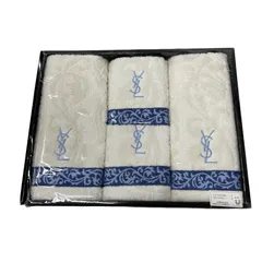 Yves Saint Laurent イヴ・サンローラン　フェイスタオル　ゲストタオル　ホワイトxブルー　4枚タオルセット