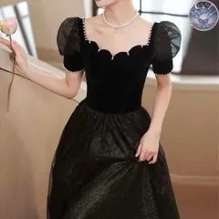 新品 未使用 レディース ウェディングドレス フォーマルドレス パーティードレス パールが可愛い シックでオシャレなパフスリーブロングドレス