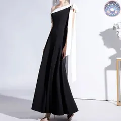 新品 未使用 レディース ウェディングドレス フォーマルドレス パーティードレス 肩のリボンがオシャレなバイカラー ワンショルイブニングドレス