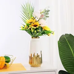 白と金の花瓶 フラワーベース 花瓶 花器 花生け 花入れ セラミック 陶器 白磁 グロス花瓶 フラワーアレンジメント 小型 北欧 ヨーロピアン