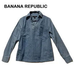 【BANANA REPUBLIC/バナナリパブリック】デニムシャツ スキッパーシャツ プルオーバー オールシーズン ブルー（中古）