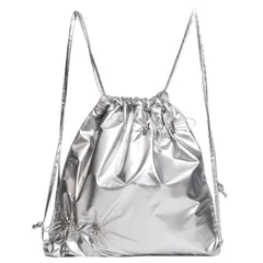 [ideamall] ナップサック シルバー 韓国 おしゃれ 痛バッグ コンパクト 銀色 