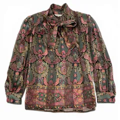 35a30 Vintage Yves Saint Laurent ヴィンテージ イヴサンローラン YSL ペイズリーシルクブラウス ボウタイシャツ Paisley Silk Blouse Bow Tie Shirt M マルチカラー シルク レディースo07t