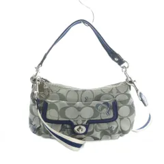 コーチ COACH F18756 ハンドバッグ ショルダー 2WAY キャンバス レザーベルト シグネチャー グレー 紺 ネイビー ■GY18 /MQ