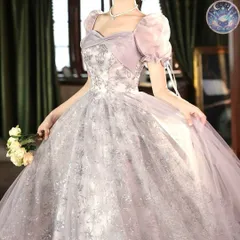 新品 未使用 レディース ウェディングドレス フォーマルドレス パーティードレス シースルーパフスリーブに花柄のロングイブニングドレス