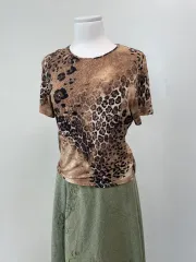 Tr38tto イタリア製 ヒョウ柄 レオパード シルク 半袖Tシャツ J03874