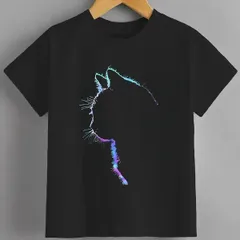 送料無料 ジュニア（猫好きのためのデザイン メンズ レディース かわいい猫のシルエット）熱転写3Dプリント面白いTシャツ パロディ 子供服 男の子 女の子 小学生 中学生 半袖 夏「背面印刷可､備考必須」