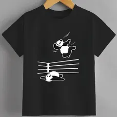 送料無料 ジュニア（パンダ ベア レスラー レスリング グラップリング）熱転写3Dプリント面白いTシャツ パロディ 子供服 男の子 女の子 小学生 中学生 半袖 夏「背面印刷可､備考必須」