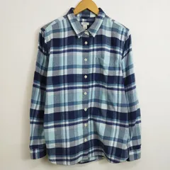 L.L.Bean ネル シャツ チェック柄 長袖 アウトドア 古着 ゴープコア コットン レディース L ブルー系 A832