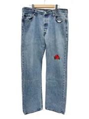 Levi’s (リーバイス) 501 00s メキシコ製 re:new リメイクデニムパンツ バラ刺繍 ジーンズ 裾シングル ボタン裏260M 36×32 ライトブルー メンズ/028