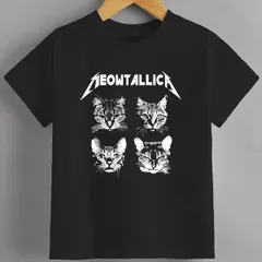 送料無料 ジュニア（Meowtallica 面白い パロディ 猫 子猫）熱転写3Dプリント面白いTシャツ パロディ 子供服 男の子 女の子 小学生 中学生 半袖 夏「背面印刷可､備考必須」