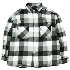 新品 Danke Schon ダンケシェーン 25AW FLANNEL DAMAGE SHIRTS BLOCK ダメージ加工 フランネルチェックシャツ UNS24033B-0DS L ブラック 長袖 トップス g25464