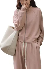 ReiLuana ジャージ セットアップ レディース 上下 ジップアップ パーカー ワイド パンツ スウェット ルームウェア 人気 トレーナー 部屋着 カジュアル おしゃれ 可愛い かわいい (ピンク,  M)