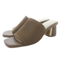 ランダ RANDA ソフトニットミュールサンダル スクエアトゥ ニット チャンキーヒール M 茶 ブラウン /KU