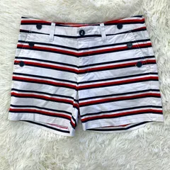TOMMY HILFIGER ボーダーショートパンツ／ レディース 白 赤 紺 コットン混 ストレッチ サイズ4 夏