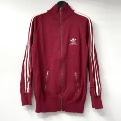【中古】adidas トレフォイル刺繍 ニットトラックジャケット レッド サイズS アディダス[17]