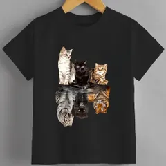 送料無料 ジュニア（かわいい　面白い　猫）熱転写3Dプリント面白いTシャツ パロディ 子供服 男の子 女の子 小学生 中学生 半袖 夏「背面印刷可､備考必須」