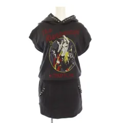 ヒステリックグラマー HYSTERIC GLAMOUR ワンピース ミニ丈 フレンチスリーブ スウェット フード スタッズ プリント ストレッチ F 黒 ブラック /BB