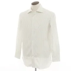 【中古】ジャン パオロ GIAM PAOLO コットン ストライプ ワイドカラー ドレスシャツ ホワイトxイエロー【サイズ42】【メンズ】