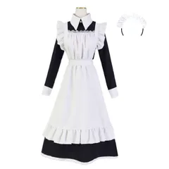 【新品・未使用】セット コスチューム 可愛い メイド ロング 長袖 コスプレ メイド服 カチューシャ付き