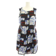 ヒステリックグラマー HYSTERIC GLAMOUR コートニー ラブ Courtney Love ワンピース ひざ丈 ノースリーブ ヒスガール プリント 総柄 麻 リネン S 黒 ブラック 青 ブルー 0162AO01 /YT