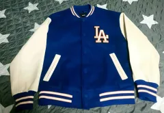 MLB ウール混 LAドジャース スタジャン ジャケット ブルー (M)
