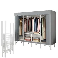 NODIBRO ワードローブ カバー付き 折りたたみ クローゼット 大容量 組み立て簡単 ハンガーラック 金属フレーム 高耐荷重 衣類収納ラック 省スペース 防水 防塵 防汚 引っ越しは携帯しやすい 日本語説明書付き (170*48*172c 0dfe615d