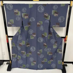 小紋 洗える着物 単衣 裄66.5 上品な染め 化繊 着物 MK-3501