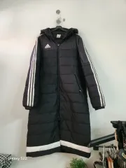 アディダス ダウンジャケット ロング丈 ブラック 3本線 WHO