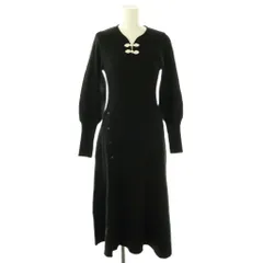 リリーブラウン Lily Brown チャイナディティールニットワンピース ロング 長袖 F ブラック オフホワイト /DO ■OS ■SH