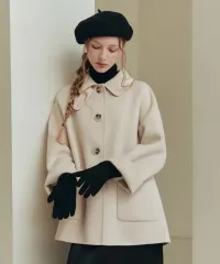 (ONE以下 タグ付き) ゼロストリート Aライン ウール ハーフ コート クリーム色