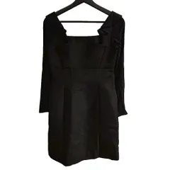 フォクシー FOXEY ワンピース 膝丈 リネン混 長袖 38 黒 ブラック ■TC