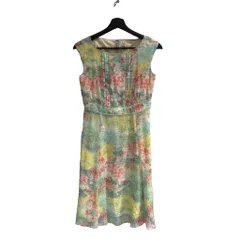 トッカ TOCCA ワンピース ドレス ひざ丈 フレア ノースリーブ フリル ピンタック 花柄 0 マルチカラー ■TC