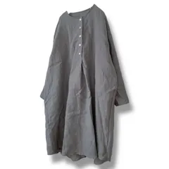 新品未使用 ハンドメイド リネンヘンリーネックワンピース 上質な極みグレーリネン生地 レディースワンピース 管理番号:679-2940
