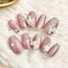 ネイルチップ現品　ショートバレリーナ　バラレース　即購入可