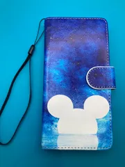 AQUOS sense6 ケース 手帳型 宇宙柄 ストラップ付き