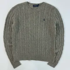 Polo ポロ ラルフローレン 刺繍 コットン メリノウール グレー ケーブル編み ニット