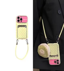 アボカドドット柄 カード＆小銭収納付き iPhoneケース ストラップ対応 新作 iPhone 17 Pro / 16 / 15 Pro Max / 14 Pro / 13対応