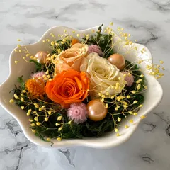 陶器のお皿のドライフラワー・バラ・置物(フラワー型)No.47