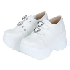 訳あり 新品 厚底スニーカー レディース 軽量 白 ホワイト ハート ビジュー バックル 9cmヒール 疲れない 痛くない 9センチ おしゃれ 脚長 地雷系 韓国 合成皮革 No.1672 LOVEHUNTER ラブハンター